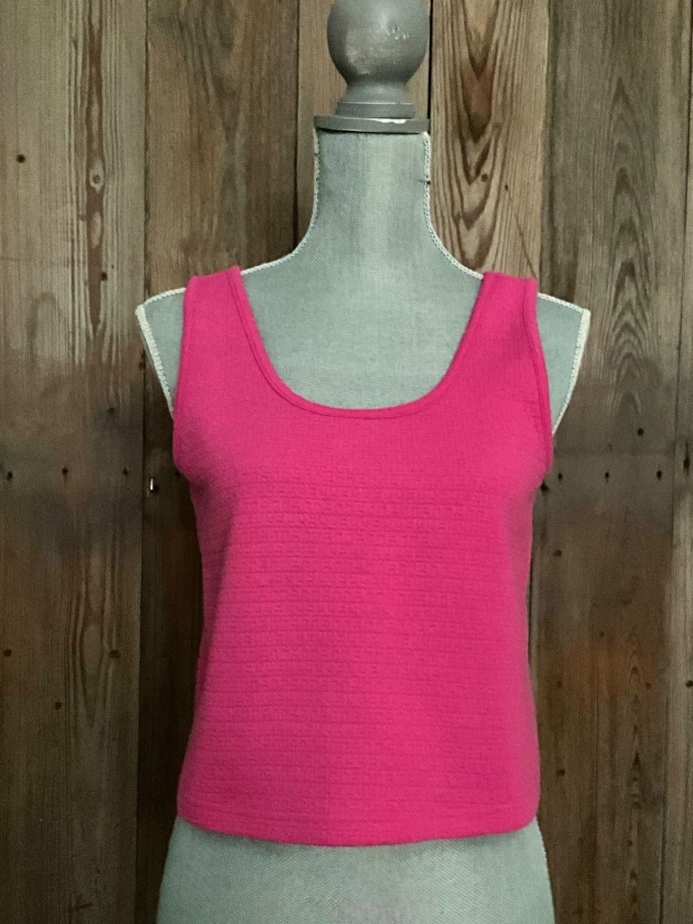 Tommy Hilfiger Flag Logo Crop Tank Top Medium Hot Pink Textured Waffle Sleeveles - Picture 2 of 5